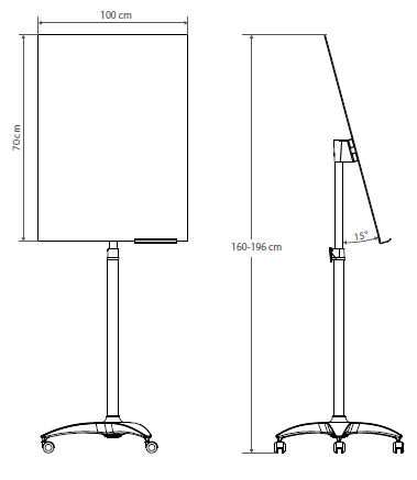 Flipchart szklany - rys. techn. - wymiary