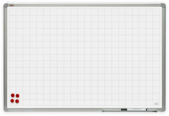 Dry erase whiteboard with grid pattern