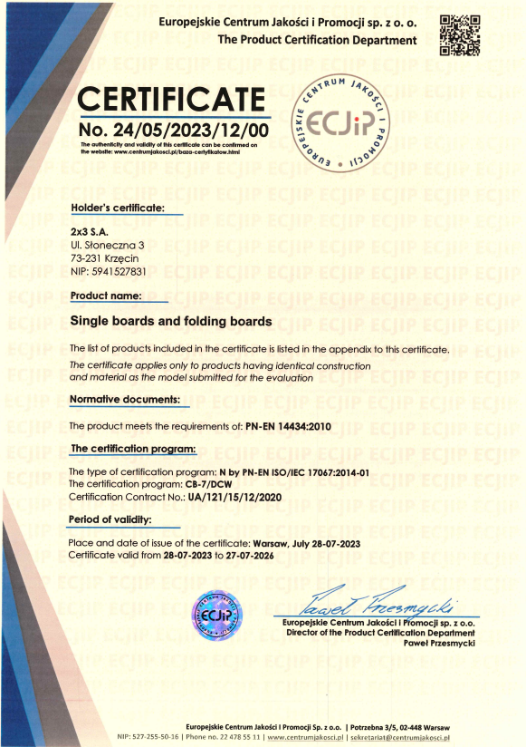 Certificate of Conformity No. 24/05/2023/12/00 